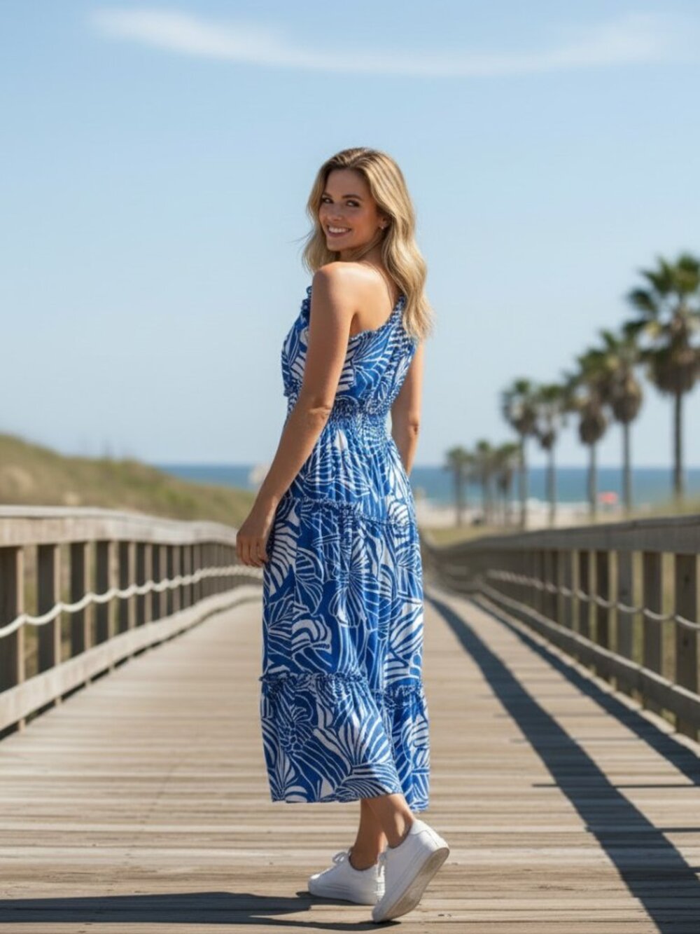 NEW Taylor Blue Floral Tiered Maxi Dress, One Shoulder, Summer Dress, Size 16